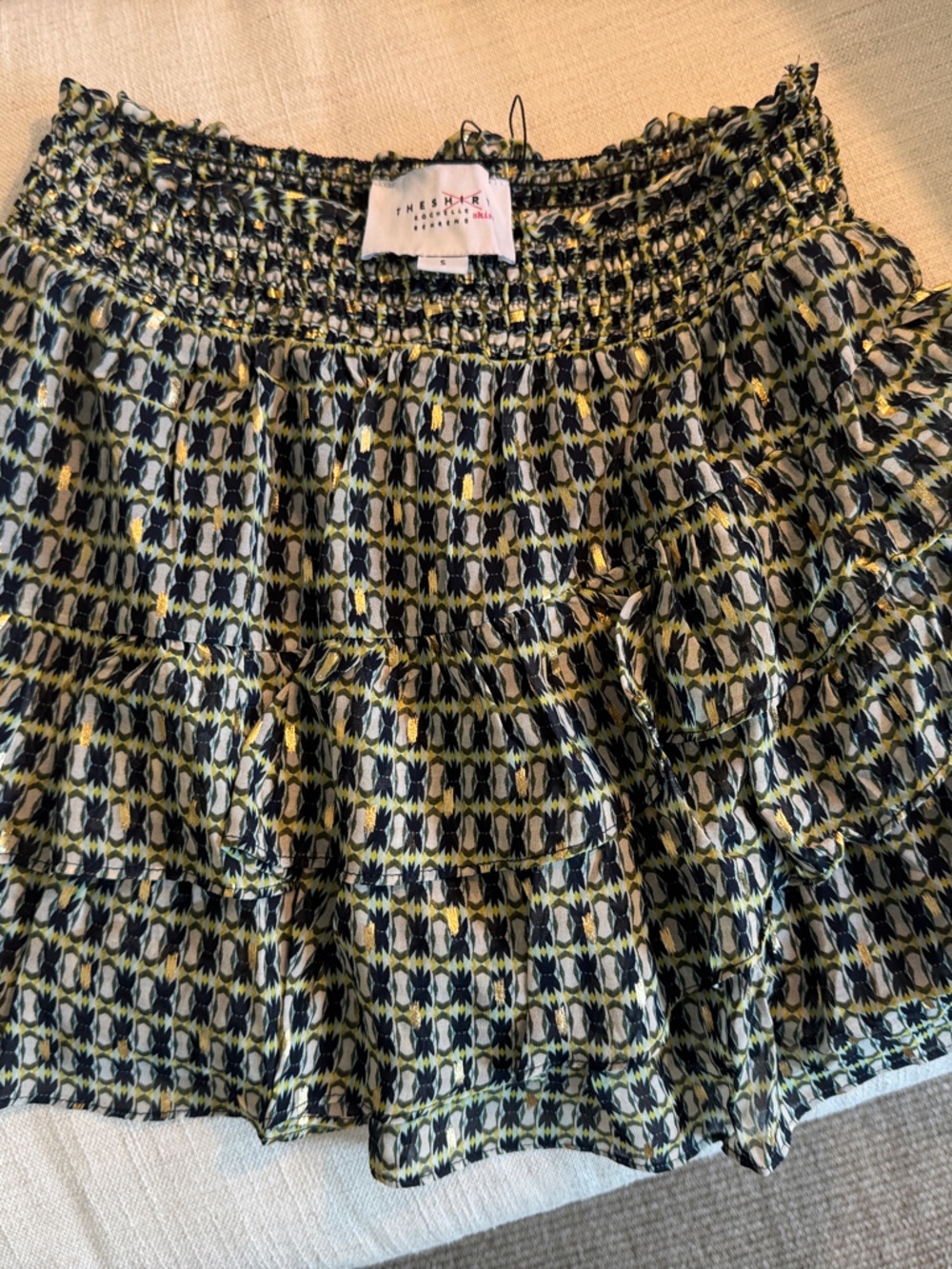 Smocked Waist Floral Georgette Mini Skirt - Green/Navy